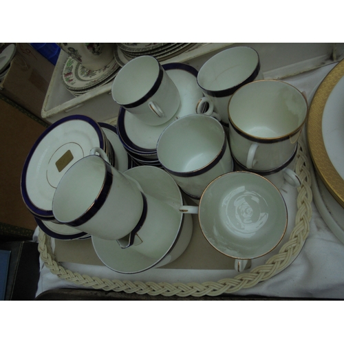 68 - Selection of blue and white coffee cups and plates, milk jug