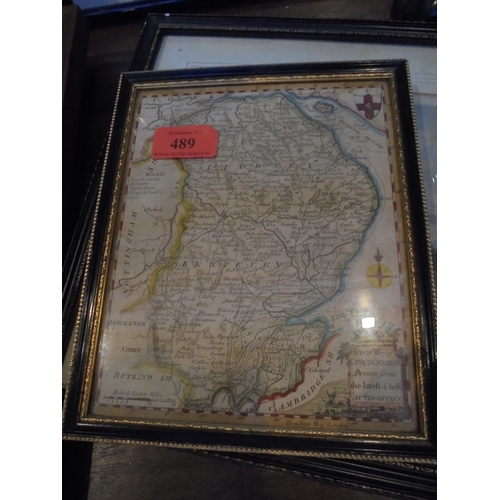 489 - Small framed antique map of Lincolnshire dated 1764