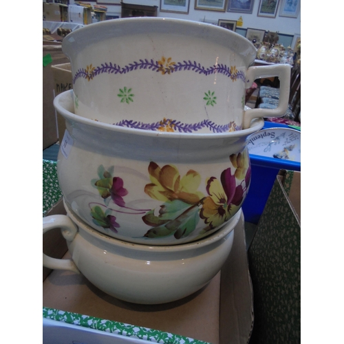 11 - 3 Victorian toilet bowls, 2 being decorated with floral design