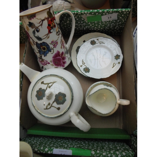 15 - Small selection of matching Aynsley tea-set being a tea-pot, milk, sugar jug, saucers and addition p... 