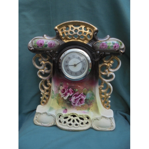 164 - Highly decorated Victorian clock garniture with roses
