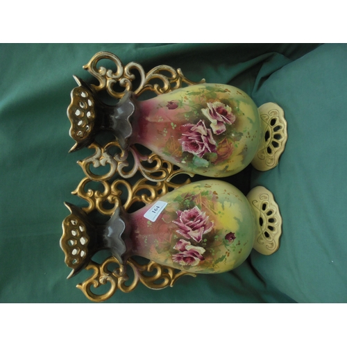 164 - Highly decorated Victorian clock garniture with roses