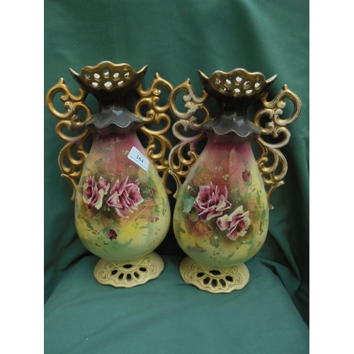 164 - Highly decorated Victorian clock garniture with roses