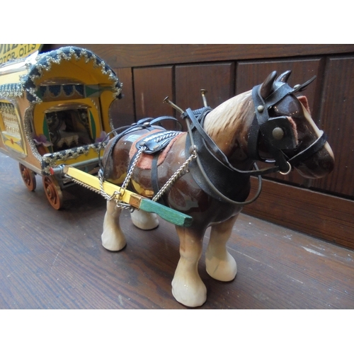 261 - Model gypsy caravan with ceramic shire horse