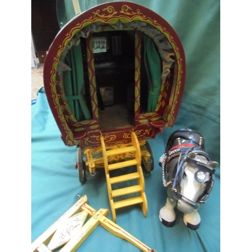 263 - Large model timber gypsy caravan with ceramic shire horse