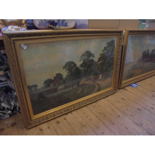 436 - 2 large paintings of rural scenes in gold frames