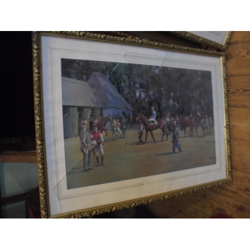 441 - 2 sizeable framed prints of racehorses in gold frames, limited editions