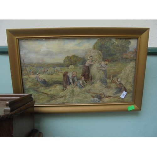 481 - Gold framed oil of ladies haymaking