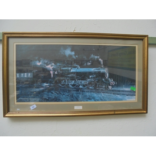 482 - Large print in gold frame of passenger steam train entitled ''Night King'' by Terence Cuneo (King Ge... 