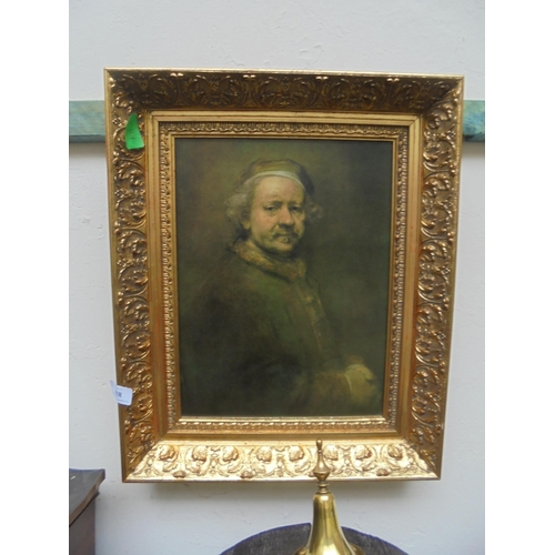 488 - Print in heavy gold frame, self portrait Rembrant