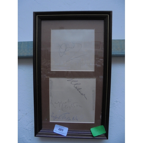 489 - Framed autographs including Ralph Richardson, Margaret Leighton and Sybil Thorndyke