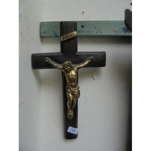 493 - Large crucifix with gold figure of Jesus