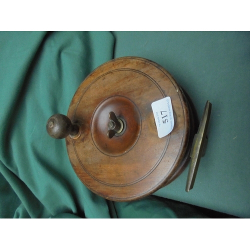 517 - Large wooden and brass sea fishing reel