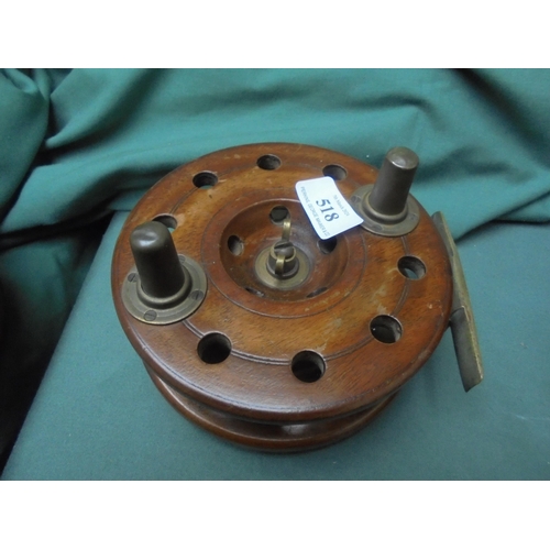 518 - Large wooden and brass sea fishing reel