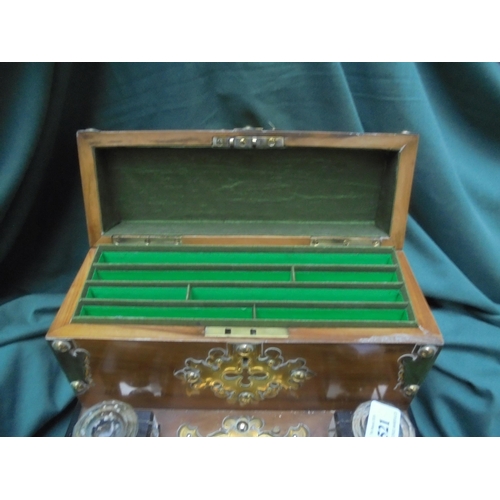 521 - Large Victorian stationery box with top lid and drawer to front, heavily detailed in brass with pain... 