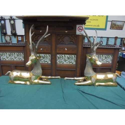 523 - Large pair of model Stags, gold metal with horns, again in metal