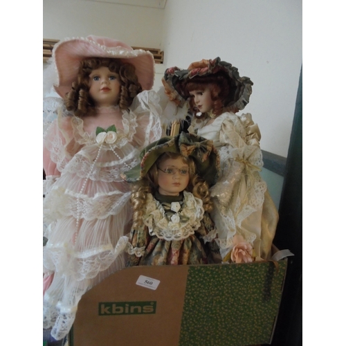 560 - 3 Victorian styled dolls with full Victorian dress ware