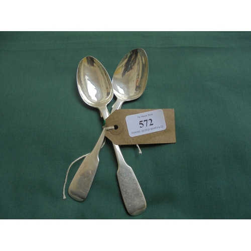 572 - Pair of silver dessert spoons London 1868.