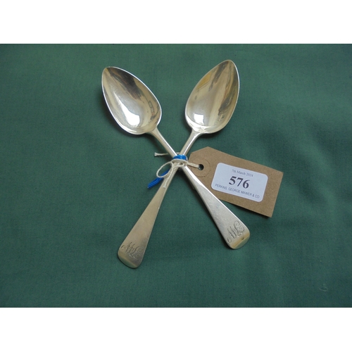 576 - Pair of silver Victorian dessert spoons London 1841.