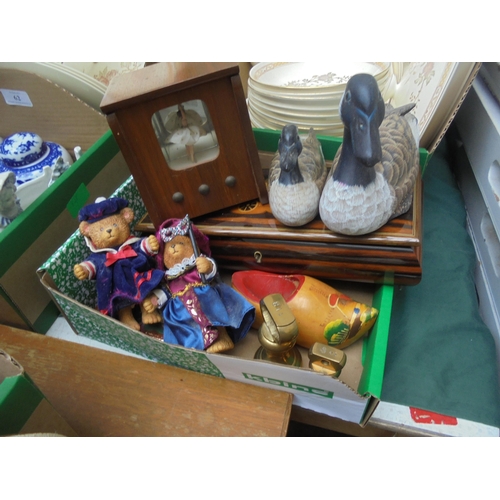 63 - Small collection of wooden items incl. ornamental ducks, 2 music boxes and Dutch clog