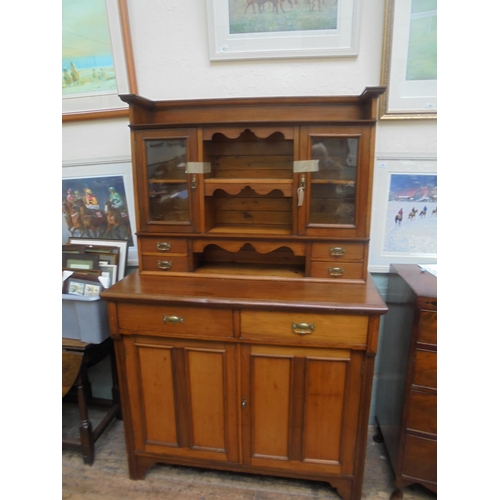 645 - Oak dresser, possibly Edwardian, base comprising double doored cupboard with 2 drawers over and top ... 