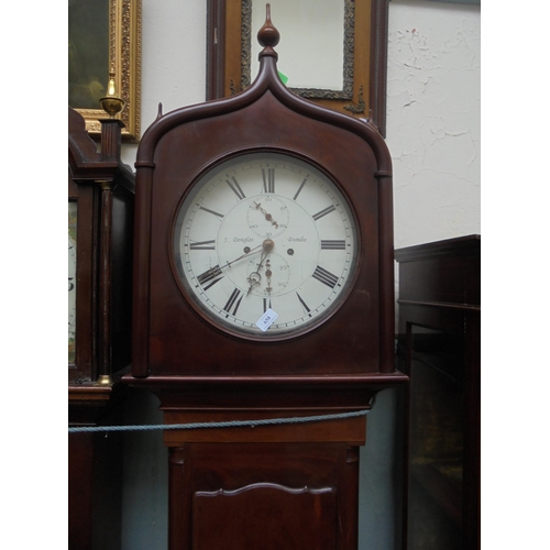 658 - Scottish mahogany long cased clock, enamelled face with roman numerals and date included, J. Douglas... 