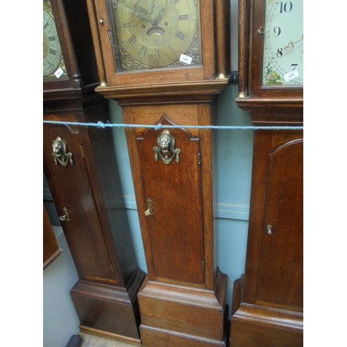 660 - Interesting oak long cased clock ex. William Artis Harringworth with brass face, date and second and... 