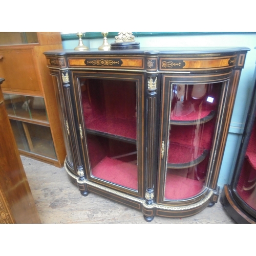 677 - Finely produced ebonised credenza with satin wood inlays, brass features and classical columns, cent... 