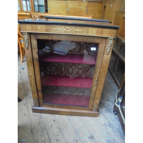 679 - Nicely proportioned glass fronted display pier cabinet with two shelves inlaid woods and brass featu... 