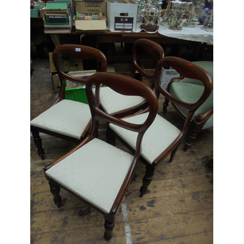 688 - Set of four matching balloon backed dining chairs in good order with re upholstered seats.