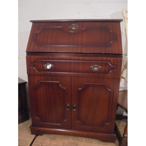 701 - Modern bureau with cupboard, drawer over and drop down leaf.