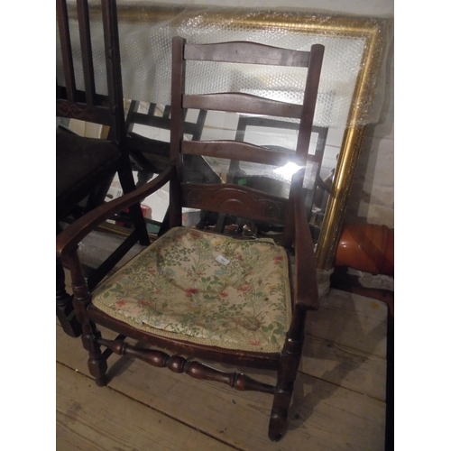 705 - Small Oak chair with arms for re-upholstering.