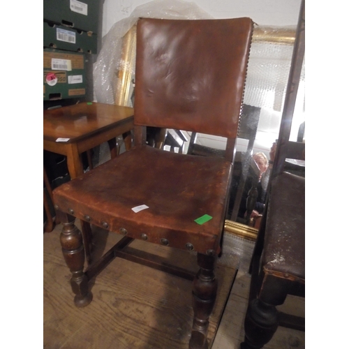 707 - Oak dining chair, leather seating.