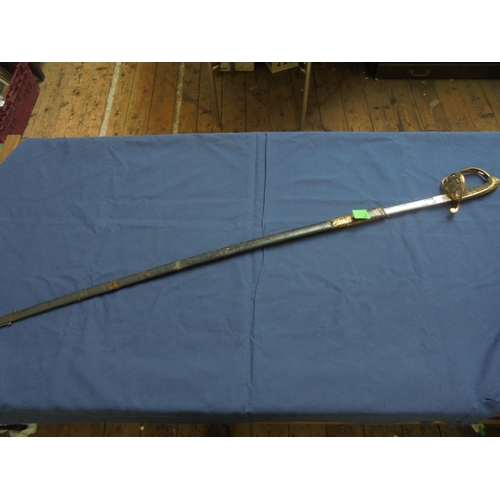 630M - 19th century military sword with decorated handle in leather sheath