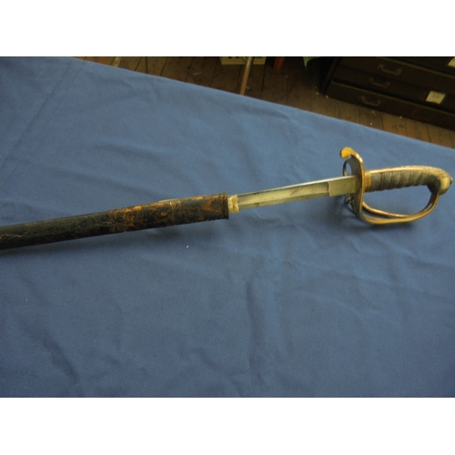 630M - 19th century military sword with decorated handle in leather sheath