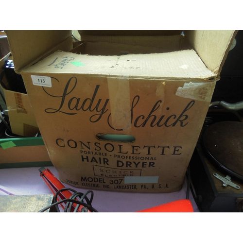 115 - Vintage hairdryer entitled 'Lady Schick', electric portable hairdryer of American origin