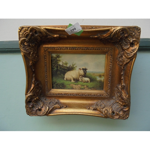 299 - 2 small heavily framed modern prints in old style of Shire Horse and Sheep