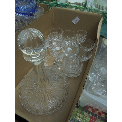 3 - Selection of cut glass drinking vessels, brandy glasses, whisky glasses and Captain's decanter