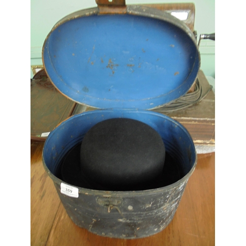 359 - Metal hat box containing 2 bowler hats