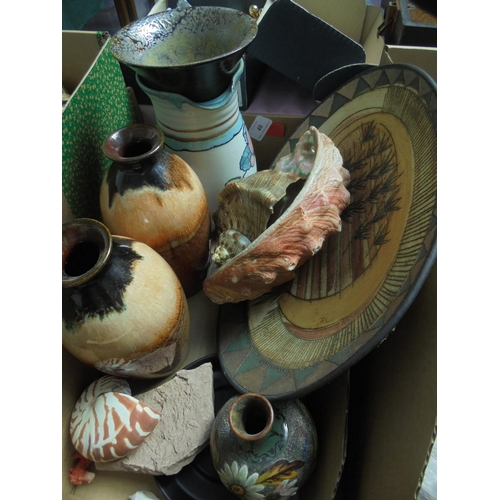 40 - Collection of marked pottery, matching vases, plates and selection of old seashells