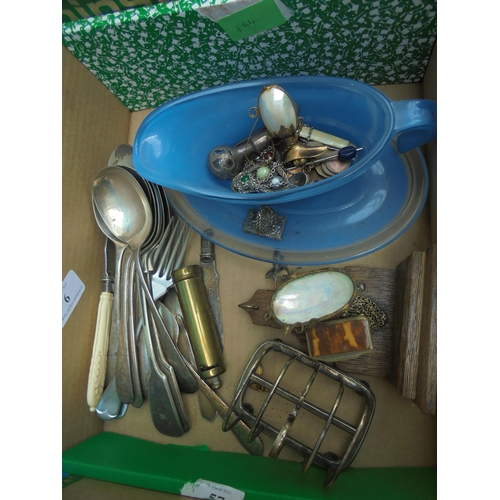 6 - Selection of cutlery, costume jewellery and gravy boat and saucer