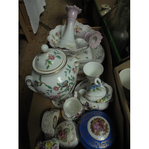 61 - Small collection of porcelain and china, 2 Victorian candlesticks