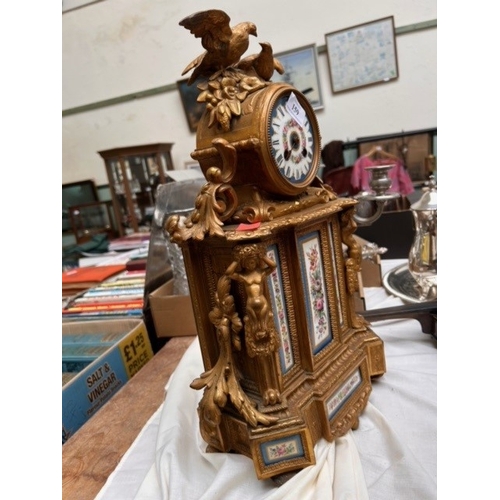 159 - Highly decorative French bracket clock with delightful inset porcelain face and panels (for repair)