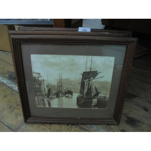 318 - Set of 6 framed old photographs by Frank Sutcliffe of Whitby with fishing boats