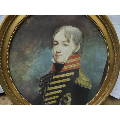 330 - Large oil on canvas of a military officer in uniform (68cm x 63cm) all in gilt frame