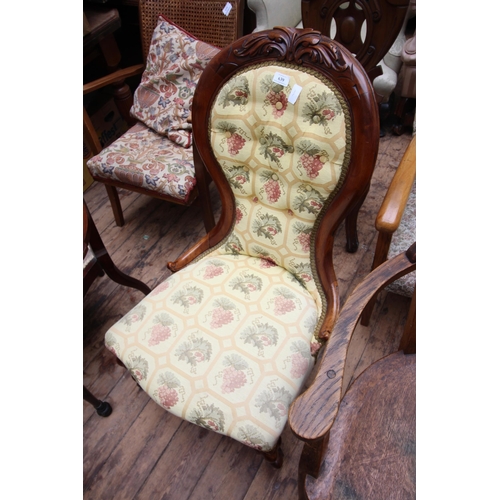 639 - Replacement fabric covered balloon backed chair, carved details