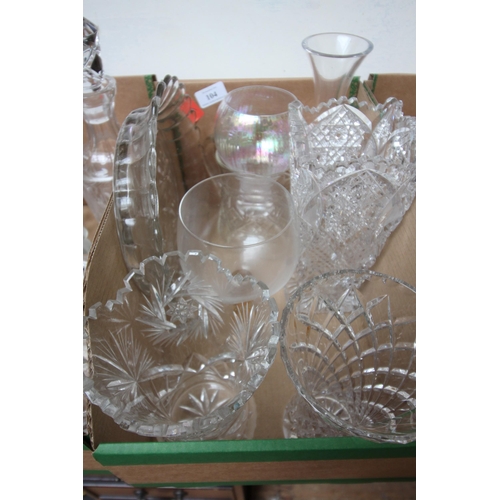 104 - Collection of heavily cut glass vases, jugs, dishes etc.