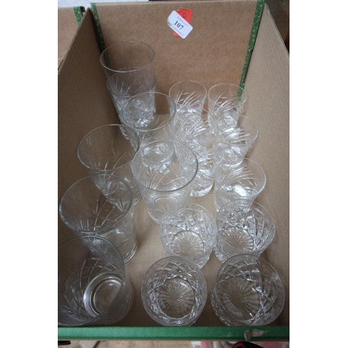 107 - Cut glass whisky glasses and hiballs