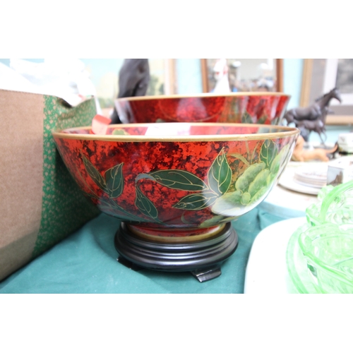 126 - Very attractive large deep coloured lustre styled bowl on wooden stand