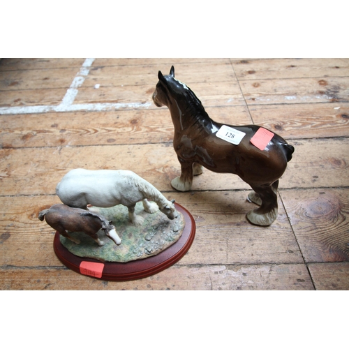 128 - 2 horse ornaments, 1 of Beswick syle, the other being Mare with Foal